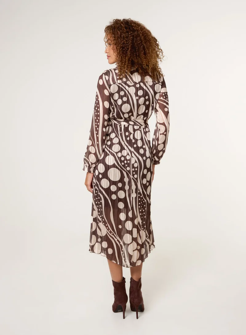 Blue Vanilla Abstract Polka Dot Dress With Metallic Stripe