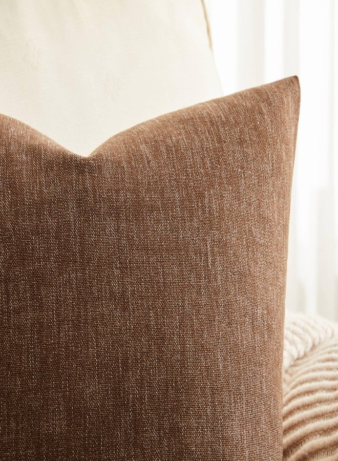 ZeeMart Rustic Cotton Linen Throw Pillow Covers Set of 2, 18x18 Inch Brown, Farmhouse Style Decorative Couch Pillow Cases Cushion Covers for Sofa Bed Living Room Home Decor - Image 2