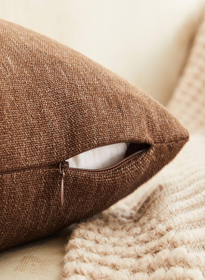 ZeeMart Rustic Cotton Linen Throw Pillow Covers Set of 2, 18x18 Inch Brown, Farmhouse Style Decorative Couch Pillow Cases Cushion Covers for Sofa Bed Living Room Home Decor - Image 3
