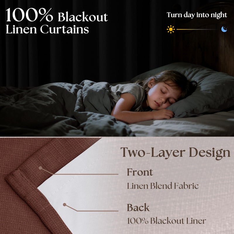 TWODRAPES Maroon Blackout Pinch Pleated Linen Curtains 105 Inches Long for Living Room 2 Panels Thermal Insulted Dual Layer Drapes Ceiling Floor 105 Inch Window Curtains Bedroom Chestnut Reddish Brown - Image 2