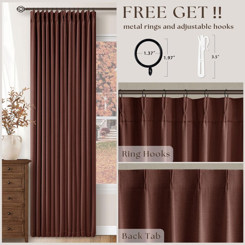 TWODRAPES Maroon Blackout Pinch Pleated Linen Curtains 105 Inches Long for Living Room 2 Panels Thermal Insulted Dual Layer Drapes Ceiling Floor 105 Inch Window Curtains Bedroom Chestnut Reddish Brown - Image 5