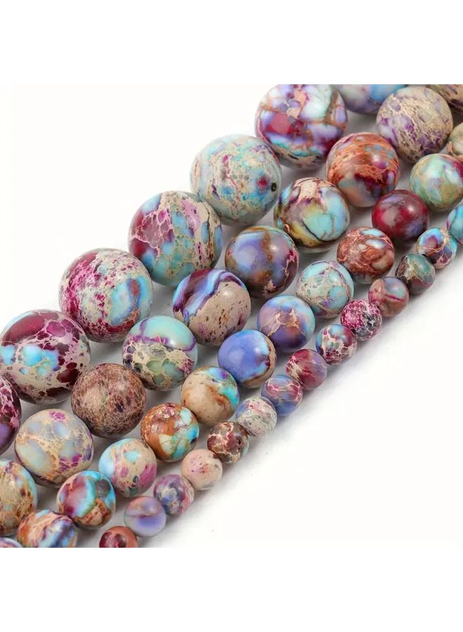 8mm Natural Sea Sediment Jasper Loose Stone Beads Marbled Purple Blue Pink Orange Yellow For DIY Jewelry Making Handmade Craft Supplies Women Gift Idea Creative Beadwork Smooth Finish 46 Pieces - Image 1