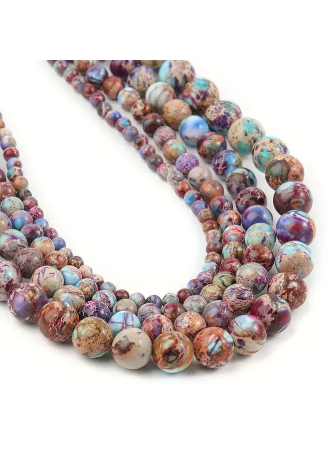 8mm Natural Sea Sediment Jasper Loose Stone Beads Marbled Purple Blue Pink Orange Yellow For DIY Jewelry Making Handmade Craft Supplies Women Gift Idea Creative Beadwork Smooth Finish 46 Pieces - Image 2