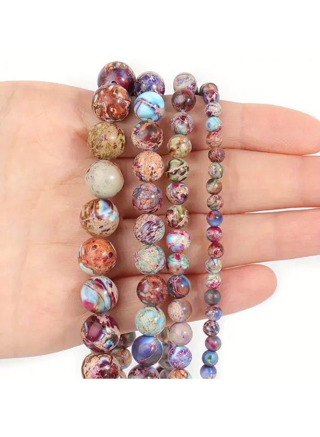 8mm Natural Sea Sediment Jasper Loose Stone Beads Marbled Purple Blue Pink Orange Yellow For DIY Jewelry Making Handmade Craft Supplies Women Gift Idea Creative Beadwork Smooth Finish 46 Pieces - Image 4