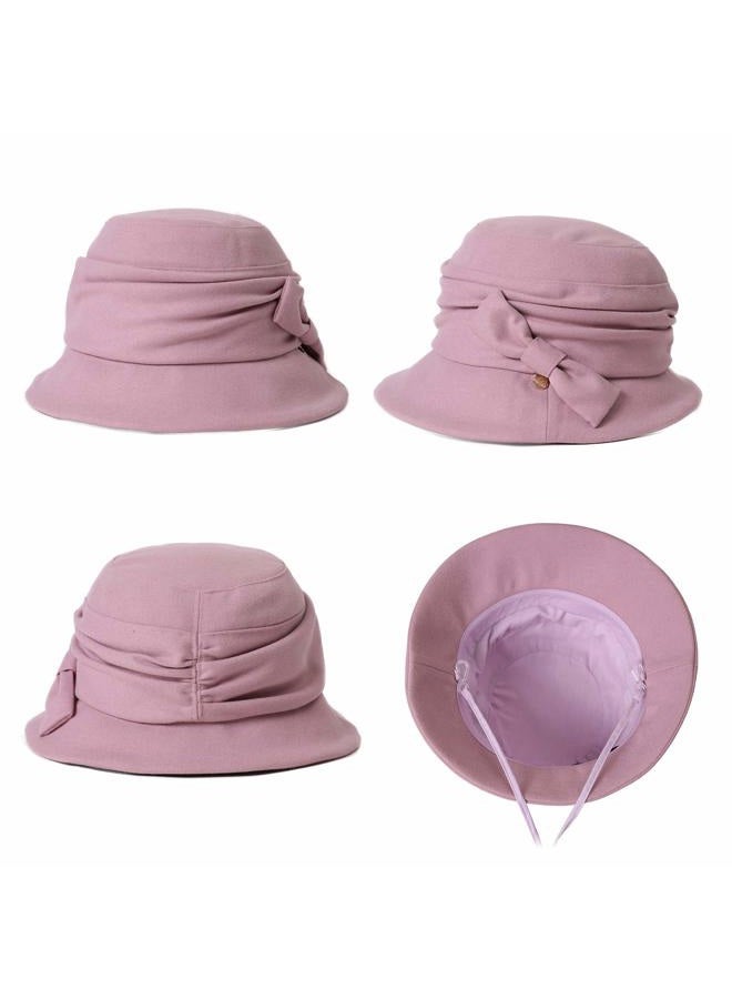 Comhats Womens 1920 Vintage Fedora Bowler Cloche Bucket Church Derby Party Hat Fall Winter Floppy Ladies Pink - Image 4