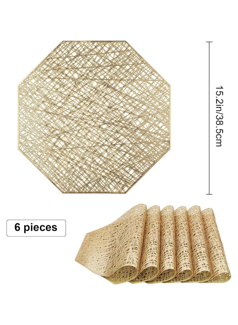 6-Piece Vinyl Dining Table Decorative Placemats Gold  - Image 1