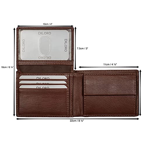 DiLoro Wallets for Men Bifold RFID Leather Mens Wallet Flip ID Coin Compartment (Hickory Brown) - Image 4