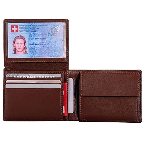 DiLoro Wallets for Men Bifold RFID Leather Mens Wallet Flip ID Coin Compartment (Hickory Brown) - Image 3