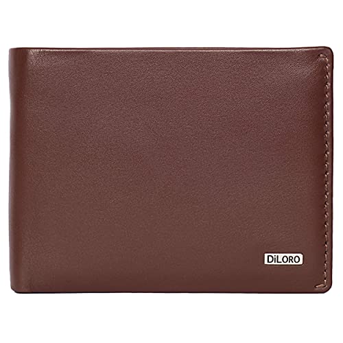 DiLoro Wallets for Men Bifold RFID Leather Mens Wallet Flip ID Coin Compartment (Hickory Brown) - Image 1