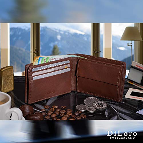 DiLoro Wallets for Men Bifold RFID Leather Mens Wallet Flip ID Coin Compartment (Hickory Brown) - Image 5