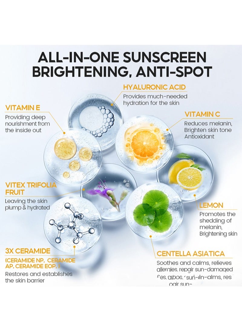Vibrant Glamour Vitamin C Sunscreen Serum，SPF 50+ PA+++ UVA/UVB Sunblock 50X C 3X Ceramide Repair Skin Moisturizing（30g）  - Image 3