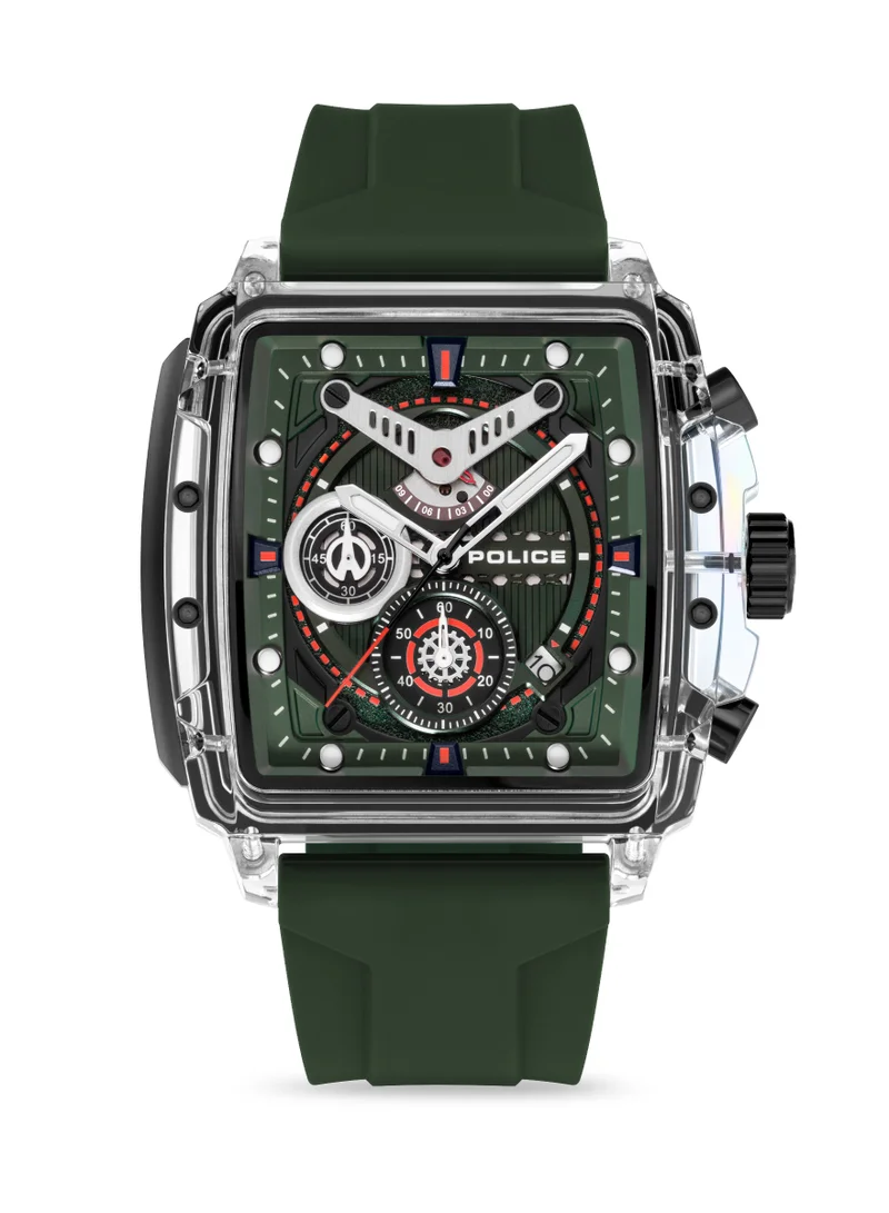 POLICE Clout Green Dial Green Silicone Strap Gents Chronograph Watch With Nylon Fiber Case