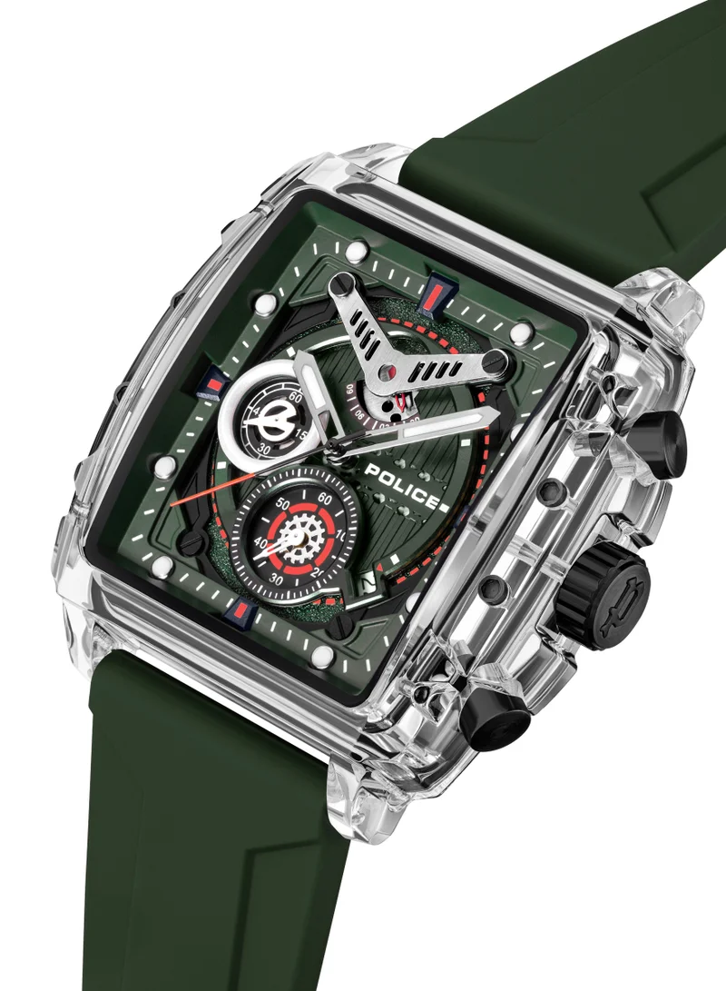 POLICE Clout Green Dial Green Silicone Strap Gents Chronograph Watch With Nylon Fiber Case