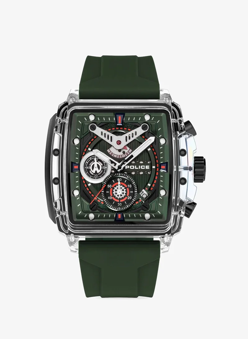 Police Clout Green Dial Green Silicone Strap Gents Chronograph Watch With Nylon Fiber Case