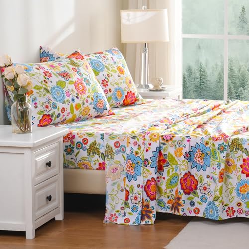 Bedlifes Queen Sheet Set Ultra Soft Breathable Silky Flower Bed Sheets Deep Pocket 100% Microfiber Bedding Sheets 4 Piece Queen Size Floral Spring - Image 4