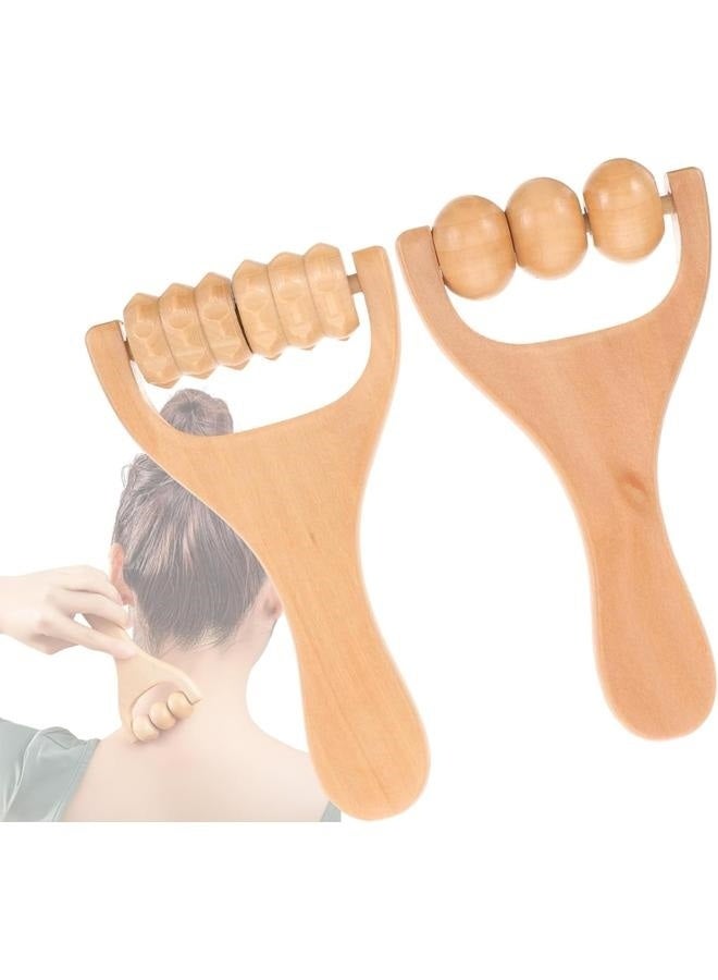 إسكدنيا بكرة تدليك العضلات مكونة من قطعتين، بكرة تدليك خشبية، بكرة نقطة الزناد الخشبية للجسم والوجه، بكرة تدليك الوجه والرقبة مضادة للسيلوليت لكشط أداة تدليك يدوية - Image 1