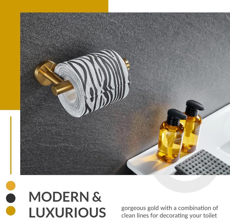 APLusee Toilet Paper Holder Brushed Gold, SUS304 Stainless Steel Round TP Hanger, Modern Bathroom Lavatory Tissue Roll Storage - Image 2