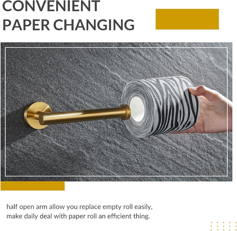 APLusee Toilet Paper Holder Brushed Gold, SUS304 Stainless Steel Round TP Hanger, Modern Bathroom Lavatory Tissue Roll Storage - Image 5