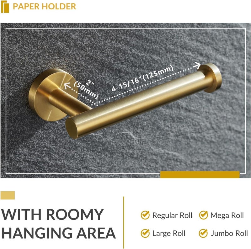 APLusee Toilet Paper Holder Brushed Gold, SUS304 Stainless Steel Round TP Hanger, Modern Bathroom Lavatory Tissue Roll Storage - Image 3