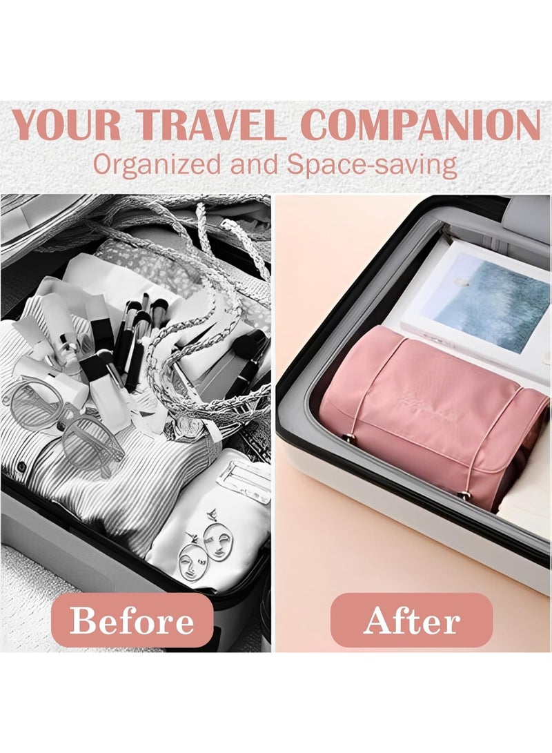 Portable travel makeup bag for organizing cosmetics with mesh pockets and brush holder for women and girls - Pink - 333 - Image 4