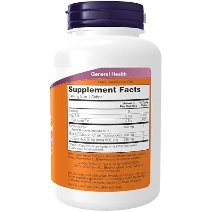 Now Supplements, Berberine Glucose Support, Combined with MCT Oil for Optimal Berberine Absorption, 60 Softgels - Image 2