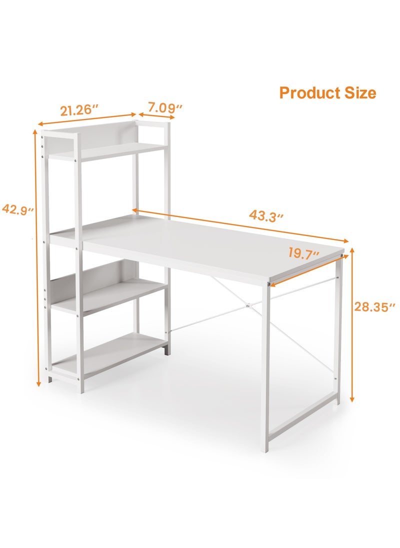 SHEIDLIN مكتب كمبيوتر بأربعة أرفف تخزين، مقاس 43 × 20 × 28 بوصة، طاولة دراسة عصرية للمساحات الصغيرة، محطة عمل متينة بلمسة نهائية بيضاء، أثاث مكتبي للمنزل والسكن الجامعي  - Image 2