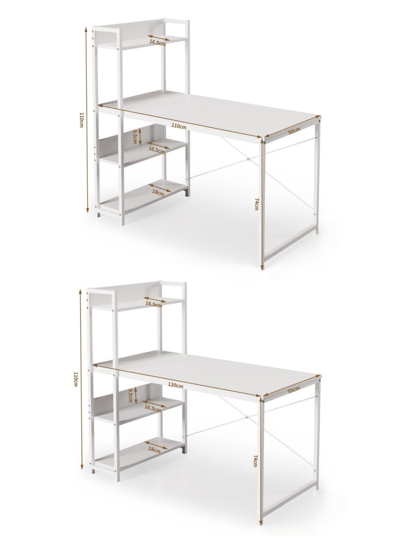 SHEIDLIN Computer Desk with 4-Tier Storage Shelves, Home Office Desk, Modern Study Table for Small Spaces, Heavy Duty Workstation with White Finish, Office Furniture for Home & Dorm - Image 5