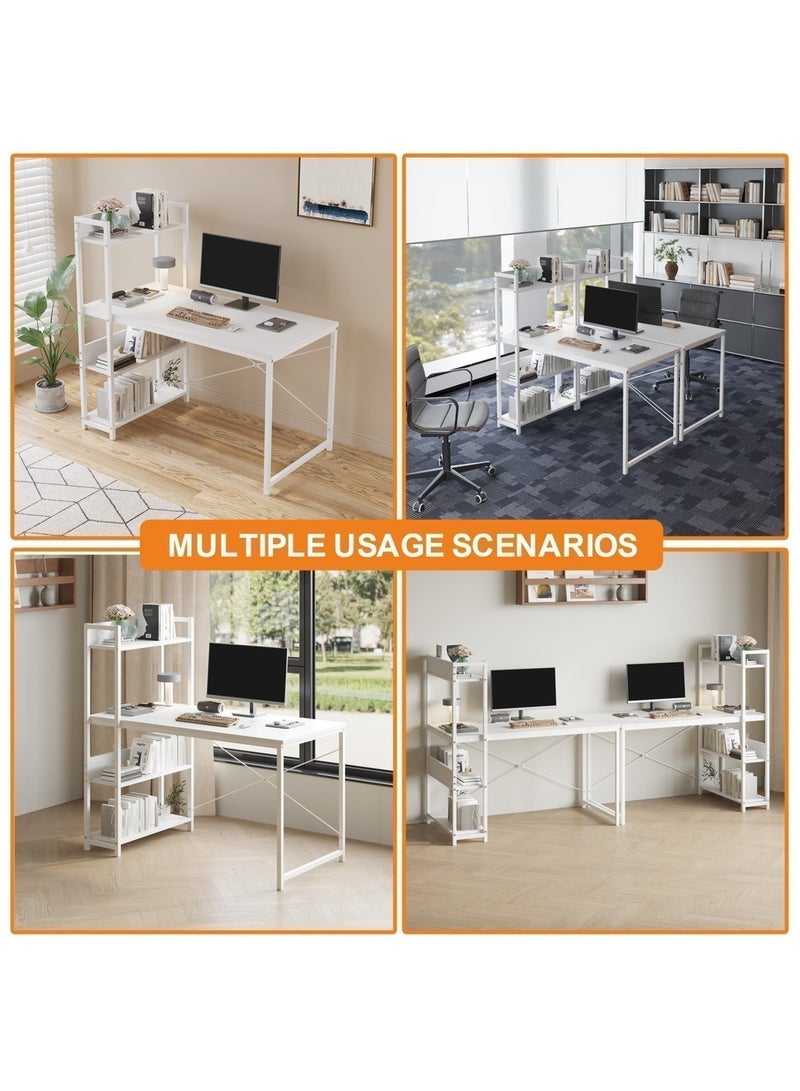 SHEIDLIN Computer Desk with 4-Tier Storage Shelves, Home Office Desk, Modern Study Table for Small Spaces, Heavy Duty Workstation with White Finish, Office Furniture for Home & Dorm - Image 4