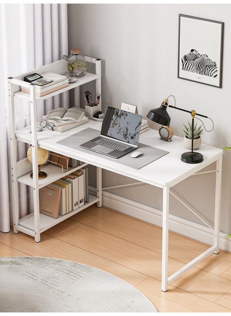 SHEIDLIN Computer Desk with 4-Tier Storage Shelves, Home Office Desk, Modern Study Table for Small Spaces, Heavy Duty Workstation with White Finish, Office Furniture for Home & Dorm - Image 1