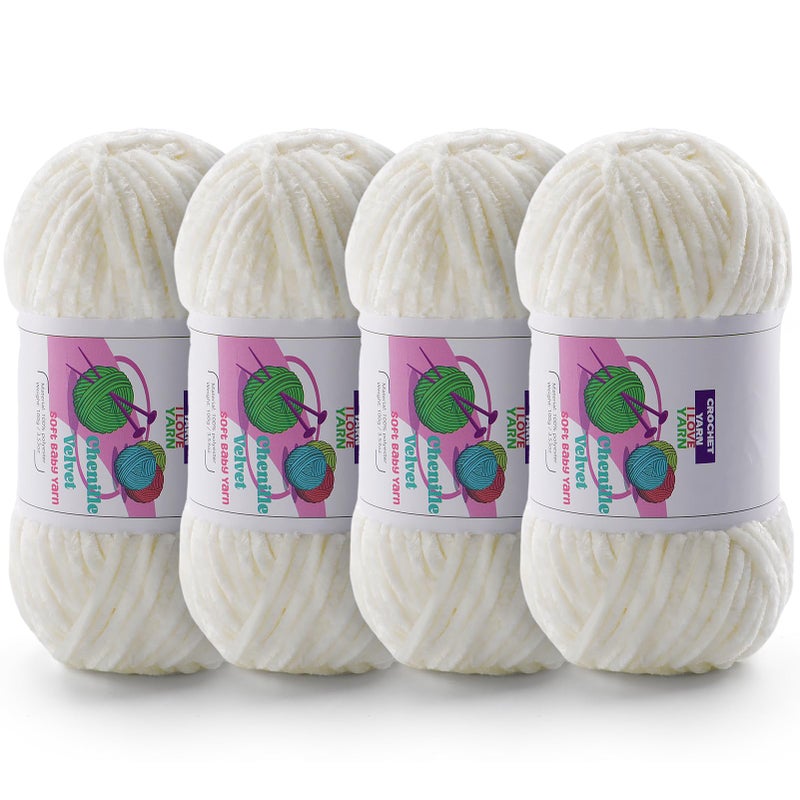 DAERBOF 4 Skeins Soft Chunky Chenille Yarn Plush Velvet Yarn for Hand Knitting and Crocheting Fluffy Yarn for Crochet Blankets Scarves Hats435oz 41312yds Cream White - Image 3