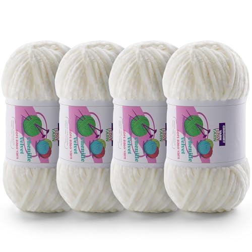 DAERBOF 4 Skeins Soft Chunky Chenille Yarn Plush Velvet Yarn for Hand Knitting and Crocheting Fluffy Yarn for Crochet Blankets Scarves Hats435oz 41312yds Cream White - Image 1
