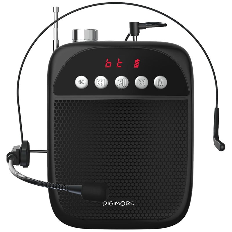 DIGIMORE Portable Voice Amplifier | 10W Loud Speaker w Head Mic | BT 5.0, USB MP3, FM, TF Card & Recording Feature | 10Hrs Battery Life | for Tour Guides, Yoga, Fitness Instructors, Colleges (D-1220) - Image 1
