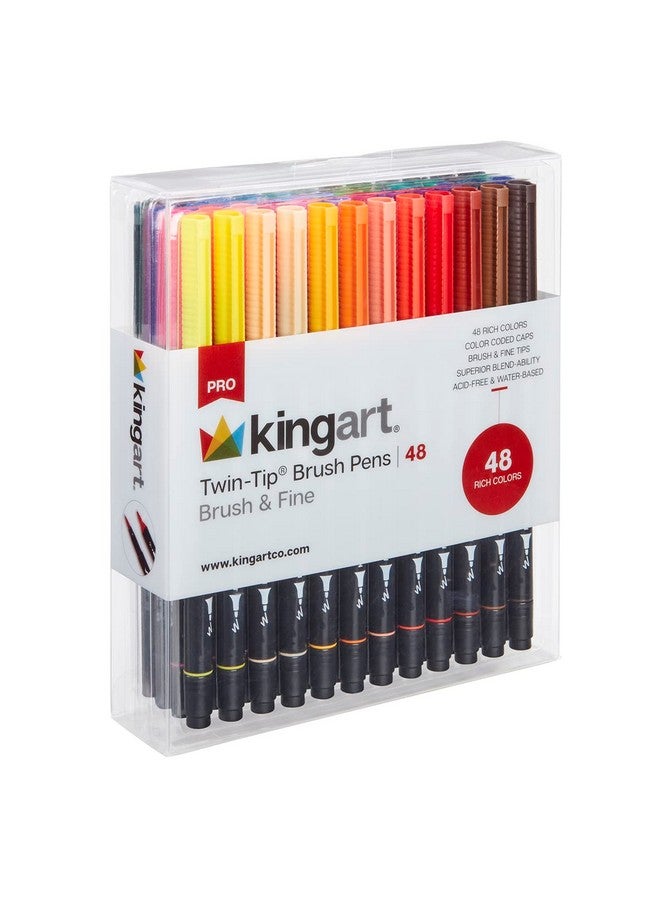 KINGART Pro Dual Twintip Brush Pens, Set Of 48 Unique Vivid