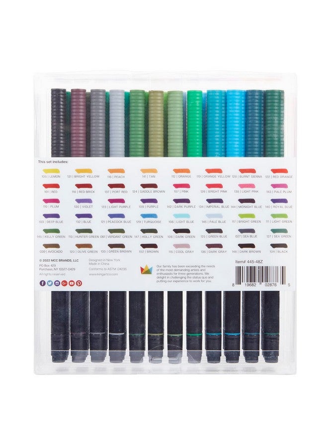 KINGART Pro Dual Twintip Brush Pens, Set Of 48 Unique & Vivid Colors, Watercolor Markers With Flexible Nylon Brush Tips, Professional Watercolor Pens For Painting, Drawing (44548) - Image 2