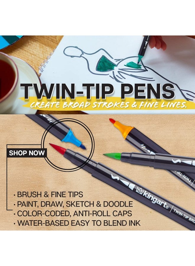 KINGART Pro Dual Twintip Brush Pens, Set Of 48 Unique & Vivid Colors, Watercolor Markers With Flexible Nylon Brush Tips, Professional Watercolor Pens For Painting, Drawing (44548) - Image 3