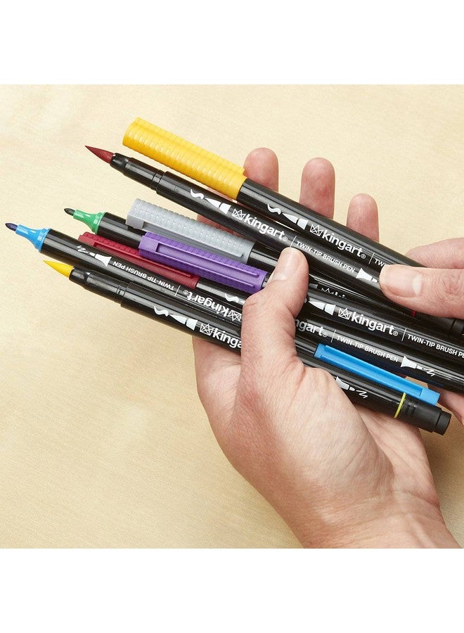 KINGART Pro Dual Twintip Brush Pens, Set Of 48 Unique & Vivid Colors, Watercolor Markers With Flexible Nylon Brush Tips, Professional Watercolor Pens For Painting, Drawing (44548) - Image 4
