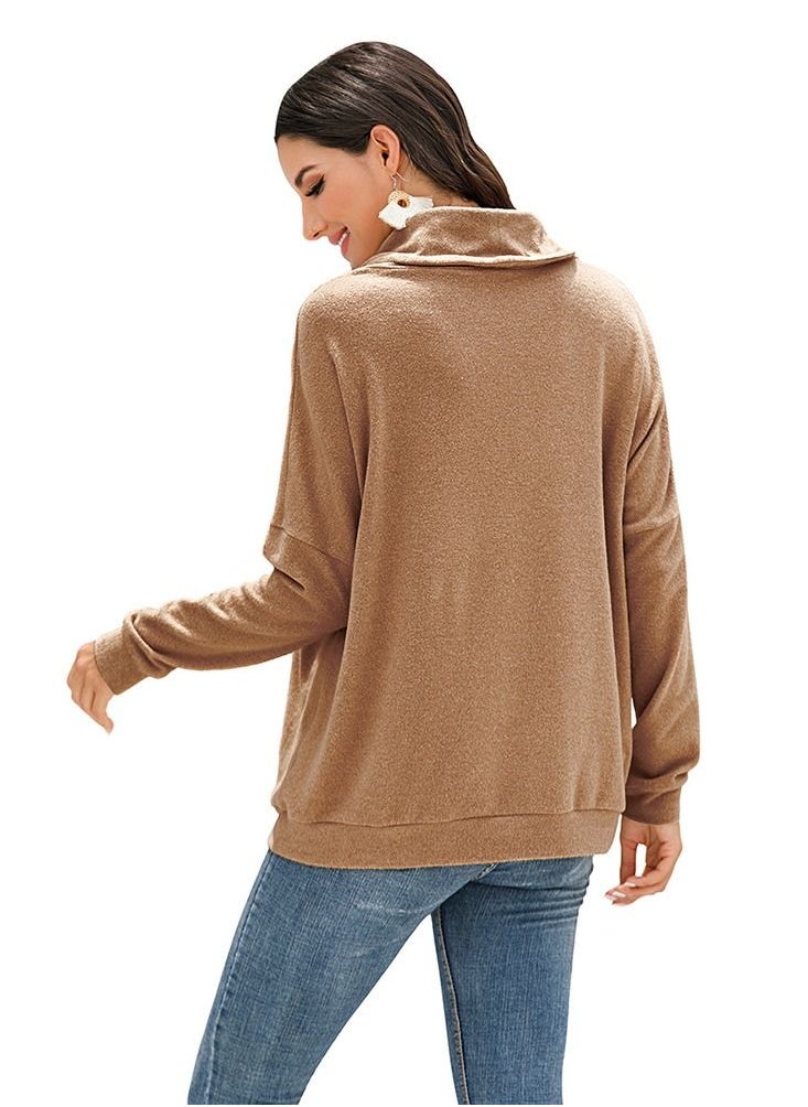 Loquat - Loose Long Sleeve Solid Cashmere Pullover - Image 1