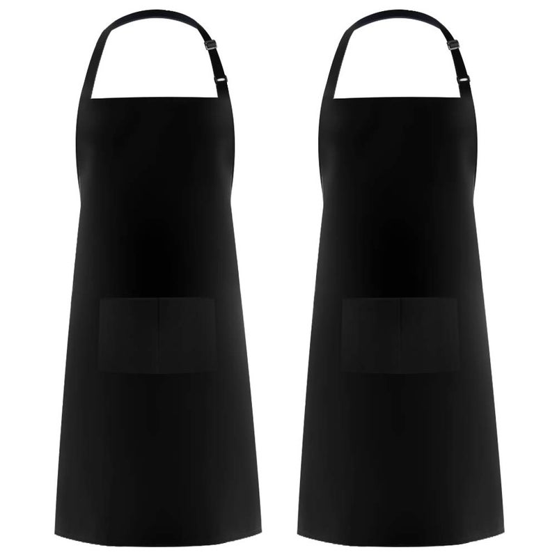 Syntus 2 Pack 100% Cotton Adjustable Bib Apron with 2 Pockets Cooking Kitchen Aprons for Women Men Chef, Black - Image 1