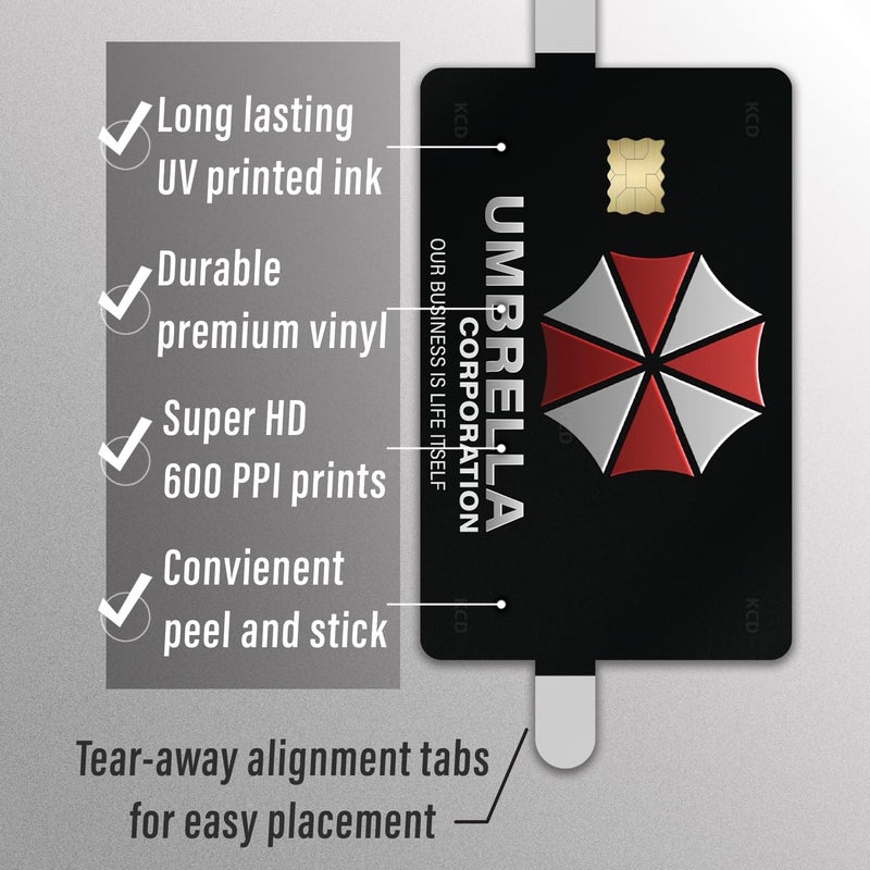 KCD Umbrella Corp Credit Card Skin â€“ 3 Pack Vinyl Sticker Covers â€“ Horror Game Inspired Card Wrap â€“ Waterproof, Durable, Fits Most Debit & Credit Cards â€“ CCS035 - Image 3