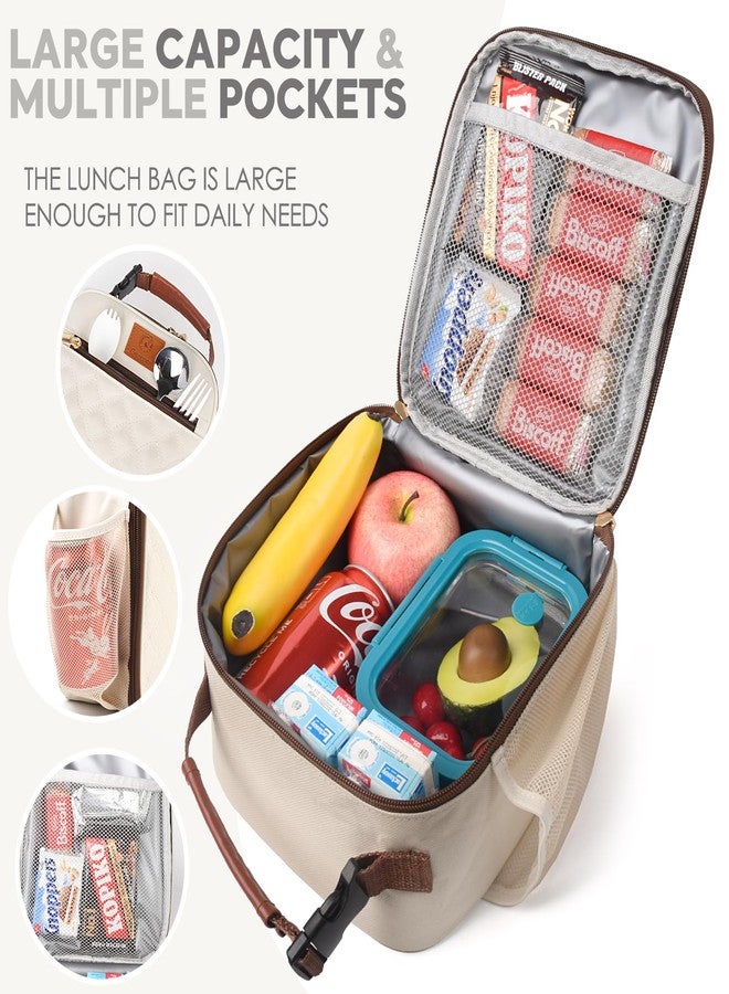 Genteen Lunch Box for Women Men Adults,Insulated Lunch Bag with Bottle Holder&Mesh Pocket,Lightweight Simple Lunchbox Cooler Reusable Lunch Tote for Work Office School Travel Picnic Beach-White - Image 2