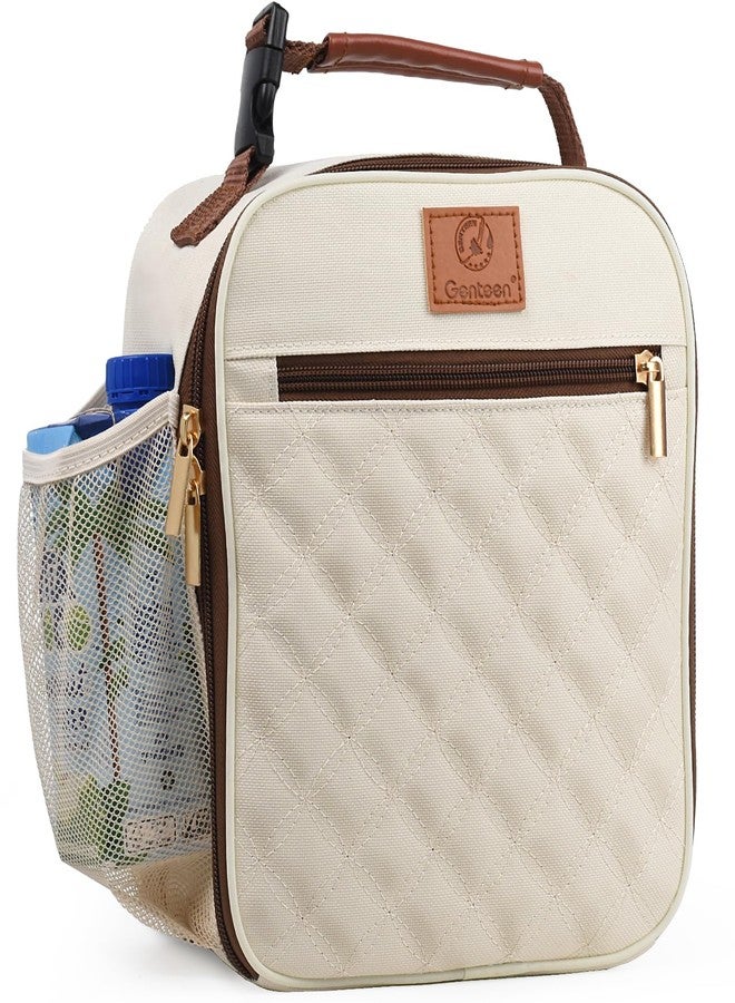 Genteen Lunch Box for Women Men Adults,Insulated Lunch Bag with Bottle Holder&Mesh Pocket,Lightweight Simple Lunchbox Cooler Reusable Lunch Tote for Work Office School Travel Picnic Beach-White - Image 1