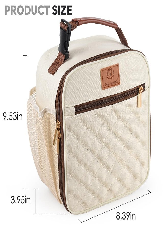 Genteen Lunch Box for Women Men Adults,Insulated Lunch Bag with Bottle Holder&Mesh Pocket,Lightweight Simple Lunchbox Cooler Reusable Lunch Tote for Work Office School Travel Picnic Beach-White - Image 5