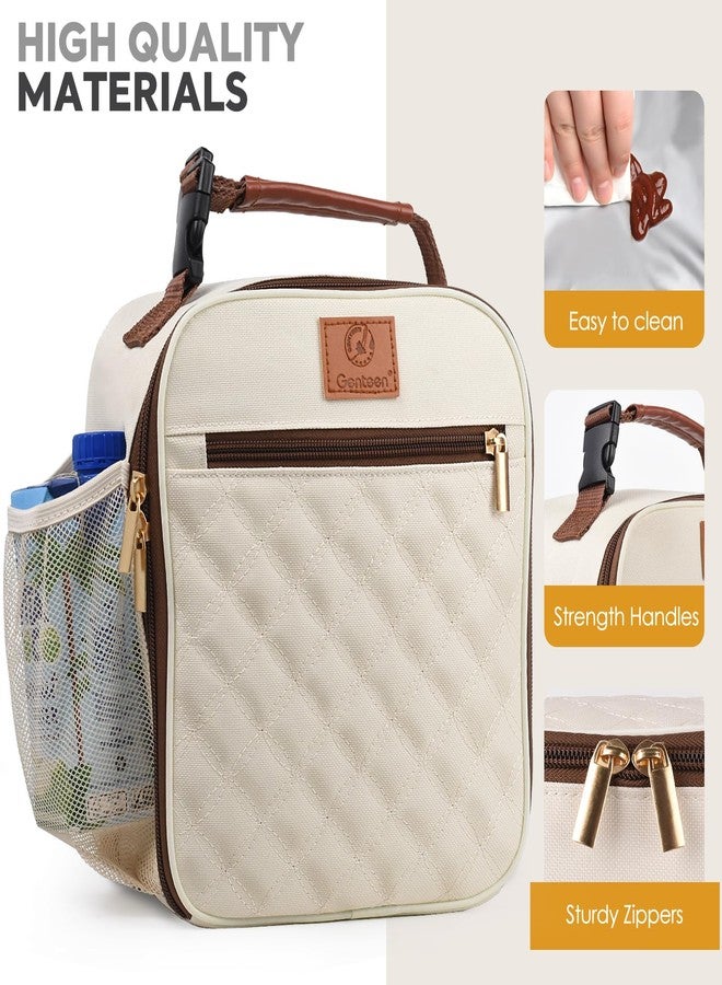 Genteen Lunch Box for Women Men Adults,Insulated Lunch Bag with Bottle Holder&Mesh Pocket,Lightweight Simple Lunchbox Cooler Reusable Lunch Tote for Work Office School Travel Picnic Beach-White - Image 3