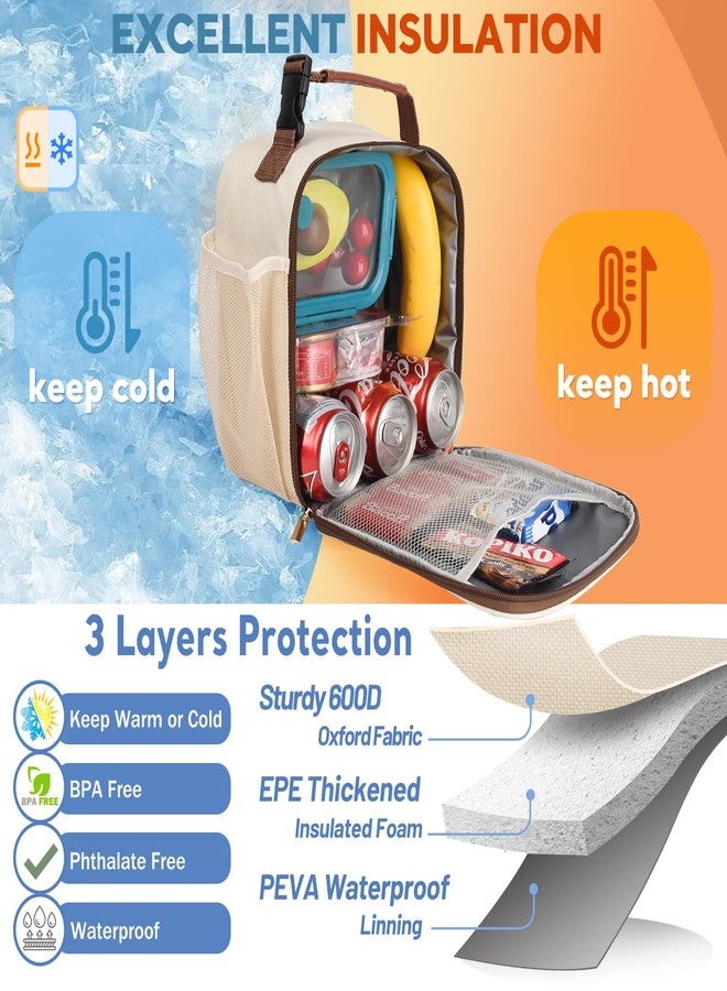 Genteen Lunch Box for Women Men Adults,Insulated Lunch Bag with Bottle Holder&Mesh Pocket,Lightweight Simple Lunchbox Cooler Reusable Lunch Tote for Work Office School Travel Picnic Beach-White - Image 4