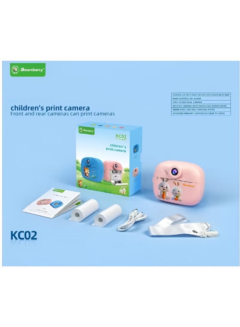 Smartbarry kC02 Kids Print Camera | Dual Lens Digital Camera with Instant Ink-Free Printing | 2.4" HD Screen | Fun Pink & Blue Design | Portable, Rechargeable, Easy-to-Use | Perfect Gift for Children | Capture, Print, and Play Anywhere - Image 4