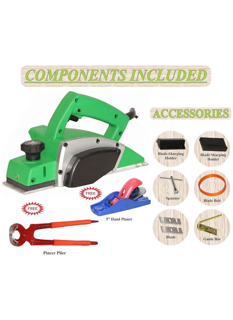 Digital Craft Digital Craft Wood Planer 1400W Machine of Carpentry HighPower MultiFunction Electric Planer Professional Woodworking Machine 82mm Electric Planer Machine8Inch Pincer Plier5Inch Hand Planer  - Image 2