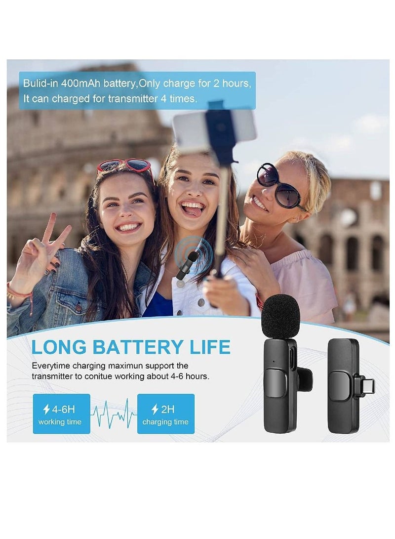 Wireless Lavalier Microphone For Type-C Phone Plug-Play Wireless Mic with 2 Microphone for USB-C Android Phone Video Recording Interview Vlog Auto Sync and Noise Reduction - Image 2