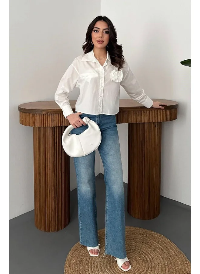 END BLACK White Flap Pocket Poplin Shirt L.