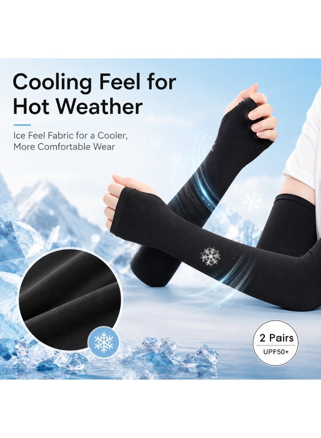 San Yi 2 Pairs Cooling Sun Protection Sleeves Gloves With UPF50+, Breathable Quick Dry Arm Covers for Driving and Cycling - Image 4