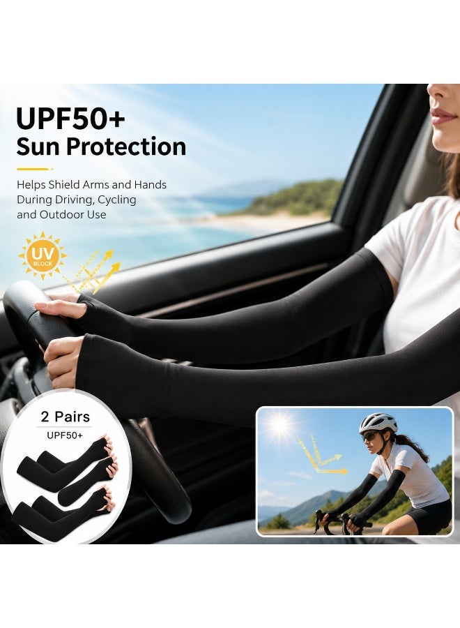 San Yi 2 Pairs Cooling Sun Protection Sleeves Gloves With UPF50+, Breathable Quick Dry Arm Covers for Driving and Cycling - Image 3